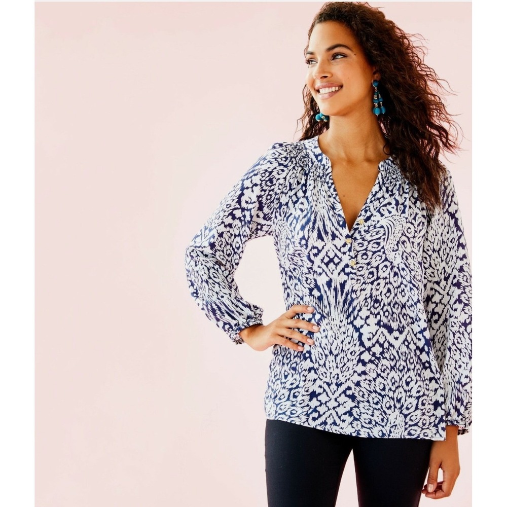 Lilly Pulitzer Elsa Top High Tide Navy by Land Or by Sea Size S Mavy White